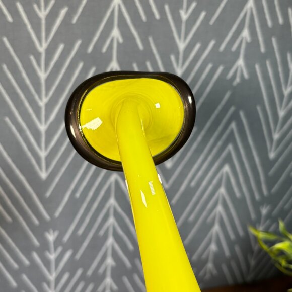 Vintage Yellow Glass Vase Hand-Blown Art Glass Sculpture Unique Home Gift - Picture 7 of 16